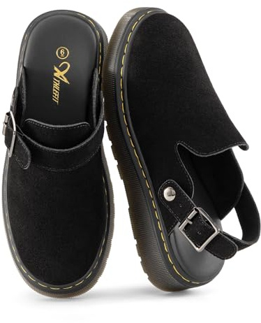 Athlefit Women's Clogs Shoes with Back Strap Comfortable Latex Footbed Slip-On Adjustable Slingback Mules Zapatos para Mujer Black