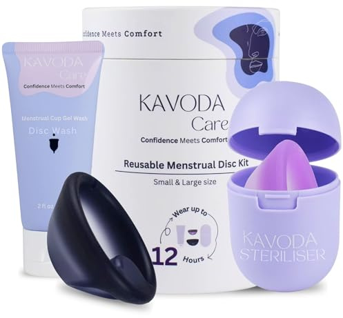 KAVODA Menstruationsscheibe - Weiches, flexibles, wiederverwendbares medizinisches Silikon - 12 Stunden tragen - Entfernungskerbe - zwei Größen - Menstruationstasse oder Tampon-Alternative