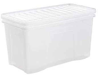 Wham Crystal Plastic Storage Boxes With Lids Home Office Stackable Nestable Container Box, 110L Easy fit Underbed Protective Storage Box, 79.5 x 39.5 x 42 cm - Tint Clear (Set of 3)