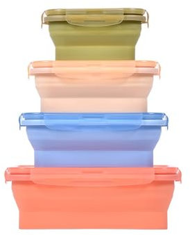 Durandal |Set 4 boîtes de conservation alimentaire en silicone souple pliables et hermétiques|Plusieurs formats 350 ml à 1200 ml