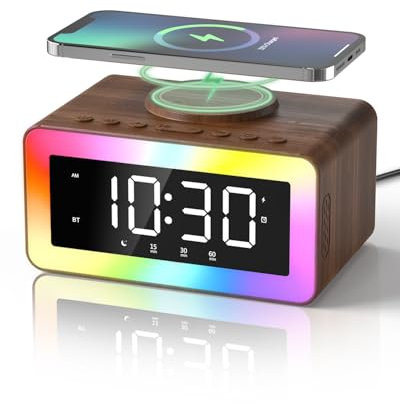 Birthday Gifts for Men – Alarm Clock with Wireless Charger, Bluetooth Speaker, White & Brown Noise Machine, Night Light, Wake-Up Light & Snooze Alarm - Ideal for Women, Parents, Bedroom, Festivals