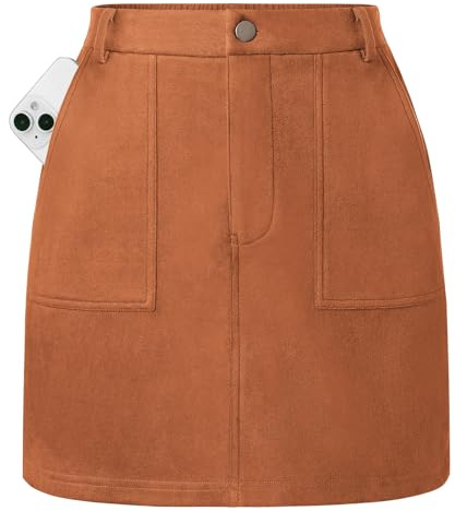 Kate Kasin Rock Damen Eleganter A-Linie Hochtailliert Wildleder-Minirock | Kunstwildleder,Stretch,Strick,Elastischer Bund,Taschen,Knöpfe&Reißverschlüsse,Arbeitsweg,Alltag,Herbst&Winter