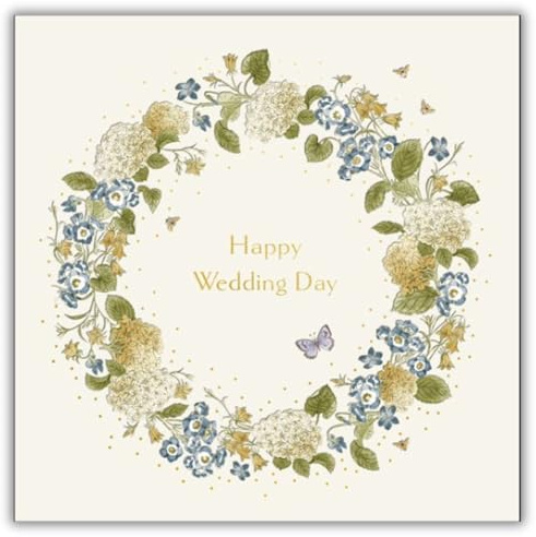Woodmansterne Hochzeitskarte für Freunde und Familie – elegantes Blumenkranz-Design von Sanderson Design – Folien-Finish