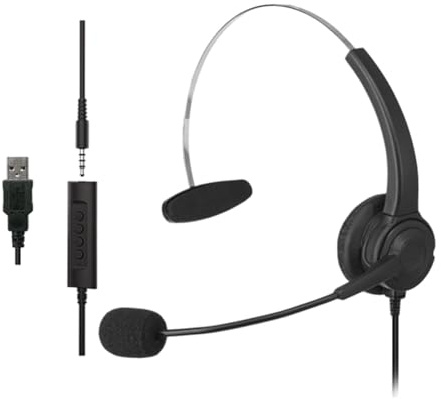 AsrMyjcx Corded Telephone Headset Mono Phone Headset Comfortable Earphone Microphone with Noise Cancelling Mic for Office Deskphone, USB, Computer Tablet