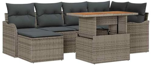 vidaXL Garten-Sofa-Set mit Speicher 7 pcs Grau Poly Rattan, Modulares Sofa-Set für Garten und Terrasse, strapazierfähige Möbel, UV-beständige Materialien, ideal zum Chillen