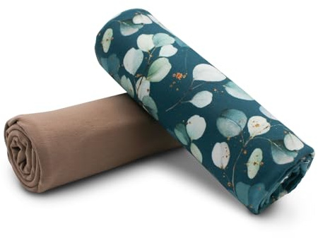 VmG-Store Jerseystoff Set farblich abgestimmt Design + Uni je 0,5mx1,5m 95% Baumwollstoff 5% Elasthan Tex Standard 100 (Eukalyptus Dunkelgrün + Taupe Set52)