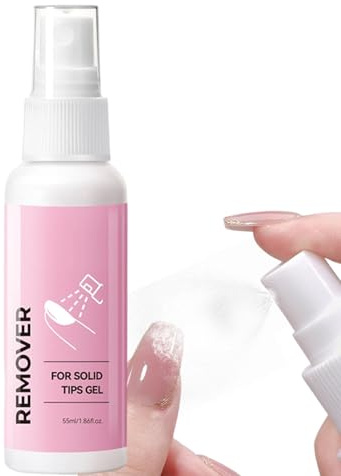 Nail Glue Remover, Solid Gel Polish Cleaner, Nail Removers Spray, Women Accessories, Used for Girls Beginners Stamping French Tip Fingernail Home Salon Travel Spa, 55ml, Clear