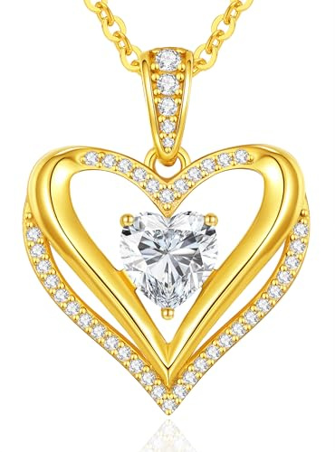 CDE Moissanite Anhänger Kette Damen Silber 925, Halskette für Damen Doppel Herz VVS1 D Farbe, Weihnachten Valentinstag Muttertags Geburtstag Schmuck Geschenke für Frauen Freundin Mama