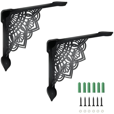 SUPERDANT 2 Stück Regalhalterung 17.2x21 cm Sonnenblumen Regalwinkel Hochbelastbar Dekorative Eisen Regalträger Wandregal Halterung Schwarz Mit Schrauben Für Bücherregal Home Office