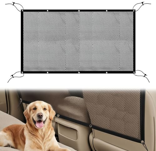 Omnikryp Hundegitter Auto, 116 x 76cm Trennnetz Auto für Hunde, Hunde-Auto-Barriere mit Verstellbarem Seil und Haken, Hundenetz-Auto Kofferraum & Rücksitz, für SUV-Pickup und Kleine Autos