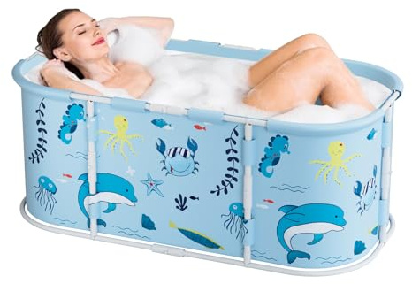 45 Große Faltbare Badewanne, Extra Große Zusammenklappbare Badewanne mit Kunststoffrahmen, Freistehendes Zusammenklappbares Modell, Familien-SPA für Kinder und Erwachsene