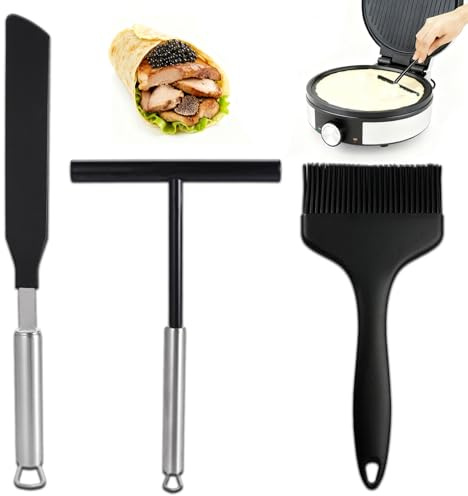 AEMCHDM 3 Piezas Crepe y Esparcidor, Distribuidor de Masa de Acero Inoxidable, Palo De Panqueque Forma De T, Accesorios para Crepes para el Hogar, Cocina, Hornear, Herramientas de Horneado