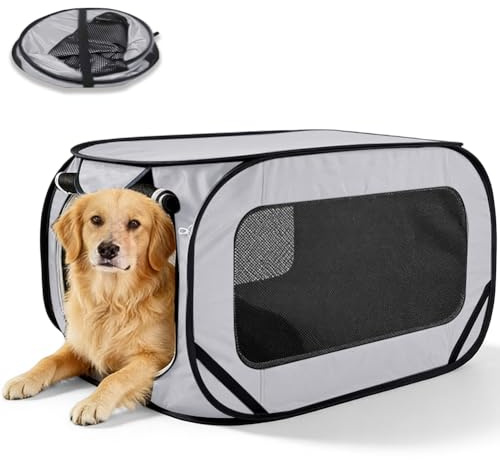 Faltbare Hundebox & Transportbox für Katze, Hundetransportbox Hundebox Faltbar, Katzentragetasche, 94x53x53 cm Hundetransportbox Auto mit Doppeltüren,Oxford Stoff Hundetransportboxs für Reisen (Grau)