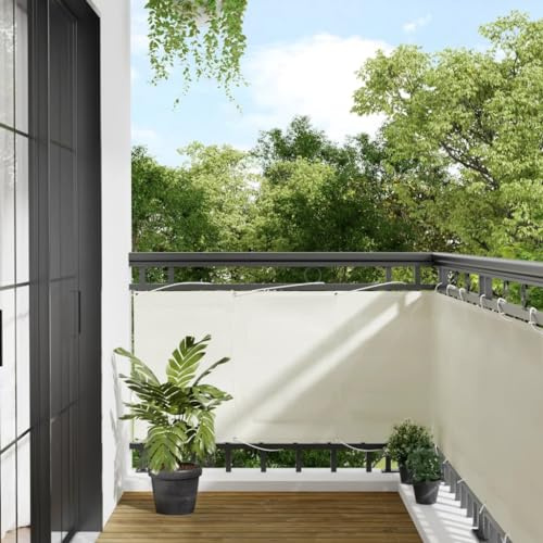 Parasol de plage, balcon, brise-vue, crème, 75 x 1000 cm, en polyester Oxford, pour balcon, jardin et terrasse, large gamme d'applications