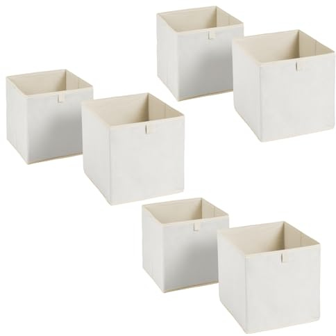 OHS Pack of 6 Matte Velvet Cube Storage Boxes Home Organiser Toys Clothing Bathroom Pop Up Foldable Collapsible Storage Boxes Space Saving Shelves Organiser Cube Baskets, Natural