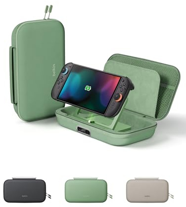 Belkin Gaming Tasche Pro für Nintendo Switch 2, 10K Powerbank – Grün | Tasche mit abnehmbarer Power Bank 10000mAh 30W, Travel Bag, AirTag Fach, Hülle mit Platz für 12 Spiele, Case mit Hartschale