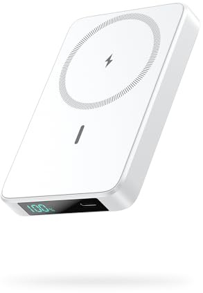 HETP Magnetische Powerbank 10800mAh, PD 20W Schnellladung Wireless Power Bank mit USB-C Eingänge & Ausgang und LED-Display Externer Akku Kompatibel mit Magsafe, iPhone 17/16/15/14/13/12 Serie - Weiß