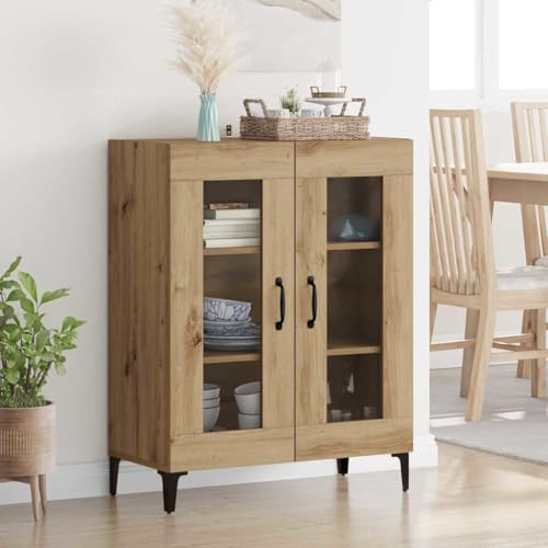 FWIKDUN Klassisches Sideboard aus Holzwerkstoff und Eisen mit Vitrinenschrank und Glastüren, Weißes Sideboard mit Stauraum und Glastüren, aus Holzwerkstoff mit Vitrine
