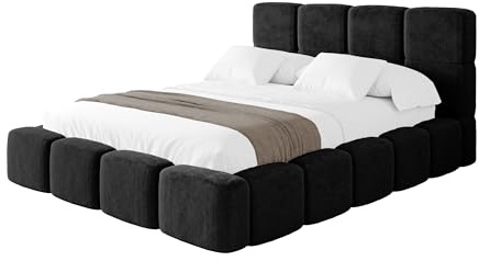 ALTDECOR Polsterbett mit Bettkasten und Lattenrost, Bett mit Matratze H3/H4, Kopfteil, Boxbett, Doppelbett mit Stauraum - NATA 200x200 Schwarz