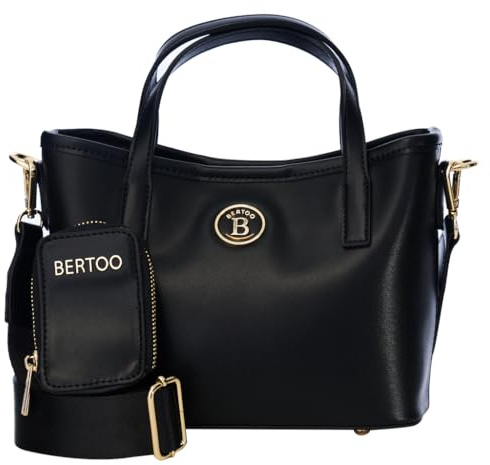 BERTOO Sara Umhängetasche Damen - Schwarz, Kunstleder, 25x17x10 cm | Italienisches Design
