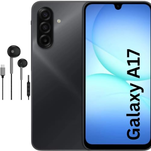 Galaxy A17 4G Android Smartphone, 6.7 Large Display, Multi Camera System, 128GB Storage, Unlocked Mobile Phone, Long Battery Life, Black, Includes Free USB-C Wired Headphones