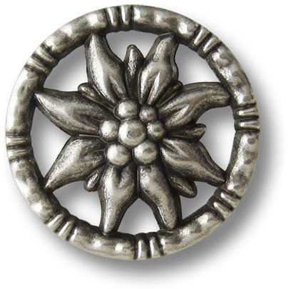 Knopfparadies - 5er Set Bezaubernde altsilberfarbene Edelweiß Trachten Knöpfe mit Durchbruch/Altsilberfarben/Metall Knöpfe/Ø ca. 25mm