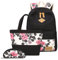 Neuleben 3 Set Schulrucksack & Handtasche & Federmäppchen Blumenmuster Damen Mädchen (Schwarz)
