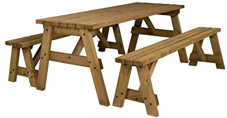 Arbor Garden Solutions 6 Seat Wooden picnic table and benches set, Victoria patio furniture (5ft, Rustic Brown)