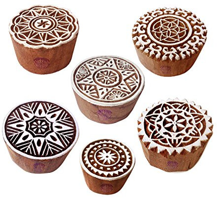 Royal Kraft Henna Holz Druck Attraktiv Runden Blumen Muster Blocke Stempel (Set von 6)