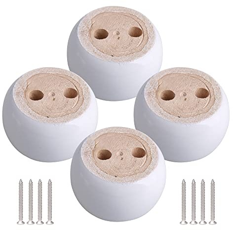 RDEXP 4 STÜCKE Eukalyptus Holz Runde Brötchen Möbel Schrank Füße Heber Beine 4x6,7 cm Weiß