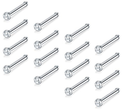 JFORYOU 16 Stück 316L Edelstahl Nasenstecker Nasenpiercing mit Strass Stud 18 Gauge 1mm Chirurgenstahl Körperschmuck