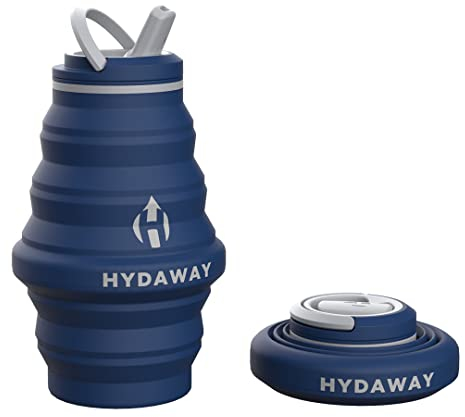 HYDAWAY Collapsible Water Bottle - 17oz I Reusable Water Bottles with Flip Top Lid for Travel, Hiking, Backpacking I Portable & Leakproof, Food-Grade Silicone, BPA Free, Collapse to 1.5”