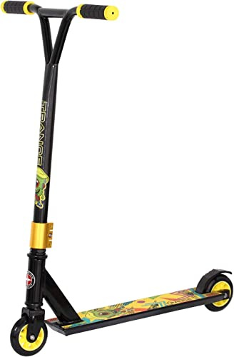 Schwinn Trance Youth Kids Unisex Freestyle Stunt Scooter High Impact PU Wheels Bike Style Grips Lightweight Alloy Deck Schwarz Gelb mit Monster Design (Alter 8+)