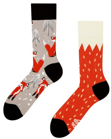 Dedoles Socken Unisex Damen Herren & Kinder Baumwolle viele lustige Designs 1 Paar Geschenk links rechts verschieden, Farbe Rot, Motiv Fuchs, Gr. 39-42