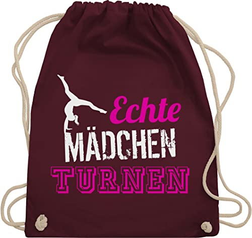 Turnbeutel Rucksack - Echte Mädchen turnen I Geschenk Turnerin - Unisize - Bordeauxrot - kunstturnen kinderturnbeutel sport turn beutel für turner 25. geburtstag gymnastic stoffbeutel sportbeutel