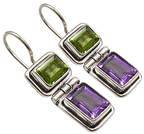SilverStarJewel 925 Peridot & Amethyst aus massivem Silber 2 Stein Muttertag Alle Angebote Ohrringe 2,8 cm 6,3 Gramm