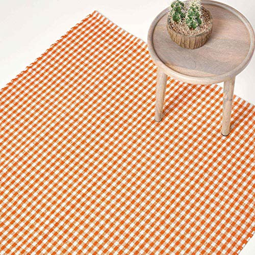 Homescapes Karierter Teppich Gingham, 110 x 170 cm, waschbarer Baumwollteppich mit Karo-Muster im Landhausstil, 100% Baumwolle, orange