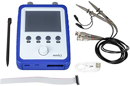 Osciloscopio de Memoria Digital portátil JYETech WAVE2 de 2 Canales y generador de Funciones DDS – Montado y Probado DSO 15801 Osciloscopio con batería, Gran Pantalla táctil a Color de 2,4 Pulgadas