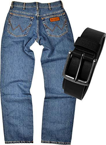 Texas Wrangler Herren Jeans Regular Fit inkl. Gürtel (Stonewash, W33/L30)
