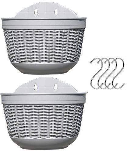 2 Stück Blumenampel, Φ 21CM Hängende Pflanzgefäße, Hängende Blumentöpfe Blumentopf Kunststoff für Innen Außen, Hängetopf für Pflanzen mit Ablaufauslass und 4 Haken, für Garten, Zaun, Terrasse(C)