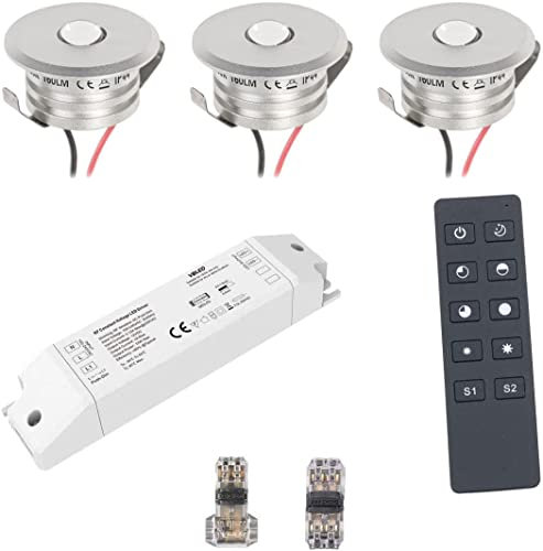 VBLED® 3er Funk Set 3W Mini-Einbauspot Einbaustrahler warmweiß IP44 12V DC Inkl.LED Trafo, Fernbedienung und Verbinder Unbegrenzte Möglichkeiten: Terrasse, Bad, Wohnbereich [Energieklasse A+]