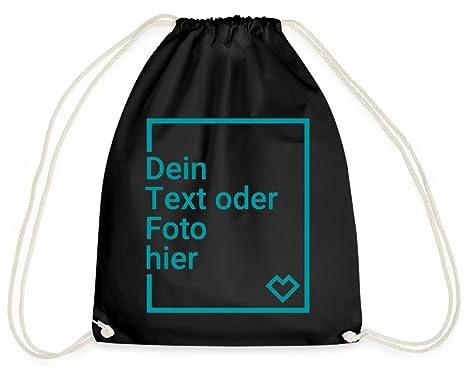 Spreadshirt Personalisierbarer Beutel Selbst Gestalten mit Foto und Text Wunschmotiv Turnbeutel, One size, Schwarz