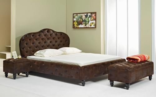 Casa Padrino Chesterfield Doppelbett Dunkelbraun/Schwarz - Verschiedene Größen - Elegantes Massivholz Bett mit Kopfteil - Chesterfield Schlafzimmer Möbel, Grösse:140 x 200 cm