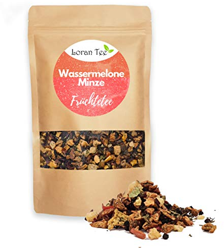 LORAN - Früchtetee Wassermelone-Minze 150g,Wassermelonenflocken, Pfefferminze(9%), Honigmelonenwürfel, Hibiskusblüten, loser Früchtetee in Zippbeutel, koffeinfrei