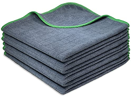 ferdoclean® 6 x Premium Microfasertuch 40x40cm 380 GSM | Fusselfreie Allzweck - Mikrofasertücher für Auto Küche, Fenster, Bad | Streifenfrei Microfaser Putztuch Putzlappen (anthrazit/grün)