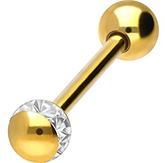 PIERCINGLINE Chirurgenstahl Barbell EPOXY RING KUGEL Piercing Stab Brust Zunge Goldfarben Kristallklar 14 mm