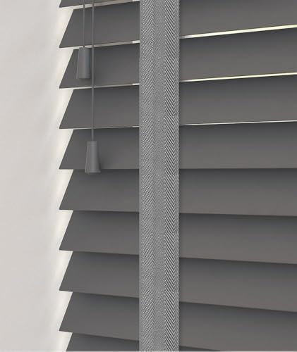 Caecus Real Wood Venetian Blinds Tape finish - Easy Fit Home Office - 105cm x 120cm - Dark Grey