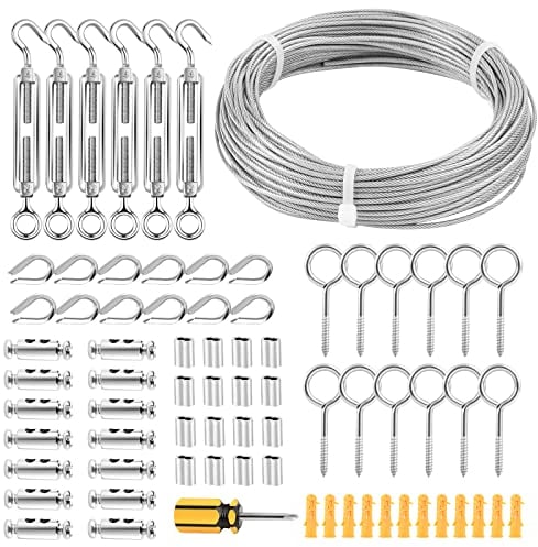 FSHIHINE Gartendraht Spannschloss Drahtspanner Kit mit Drahtseil 30m, 304 Edelstahl 2mm Kabelseil Kit PVC-Ummantelt Bildhängende Drahtzaun Rankhilfe Geländer Kit für Wäscheleine Kletterpflanzen