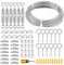 FSHIHINE 30m Corde en Acier Inoxydable Tendeur de Fil de Jardin Suspendre Kit, 2mm Revêtu de PVC, Câble Métallique Kit avec Serre-Câbles, Manchon, Clips, Robuste Clôture Kit pour Plante Grimpante