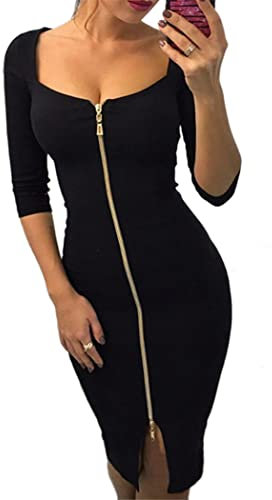 OMZIN Women's Sexy Evening Party Dress - Plus Size Bodycon Mini Dress with Plunging Neckline & Short Sleeves - Black, XXL